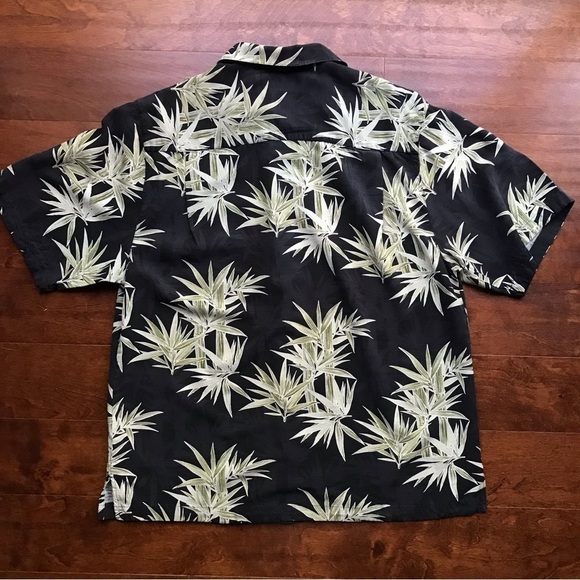 Jamaica Jaxx 100% Silk Tropical Shirt, Washed Black with Bamboo Fronds, Size Med - Picture 8 of 12